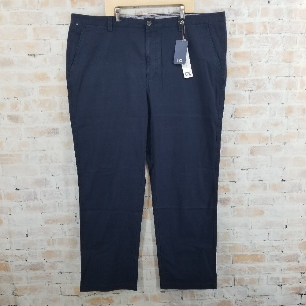 NWT Cutter & Buck Beckett Dress‎ Pant Liberty Navy Blue Men's 48 x 34 Cotton
